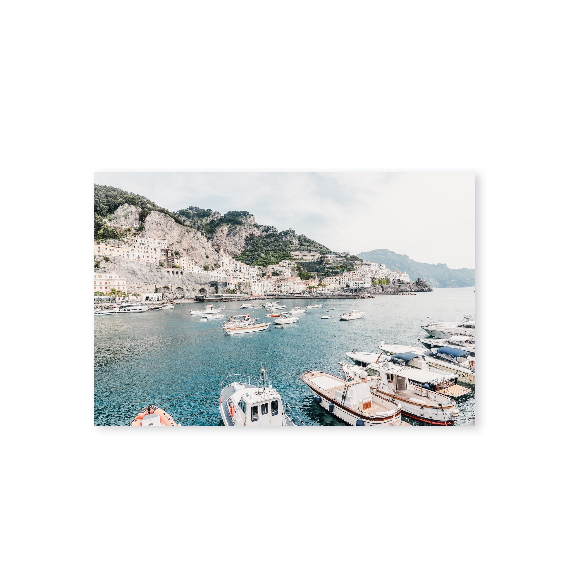 Amalfi Coast Boats Framed Textured Wall Art - Italian Seascape Painting for Living Room, Bedroom & Office Decor