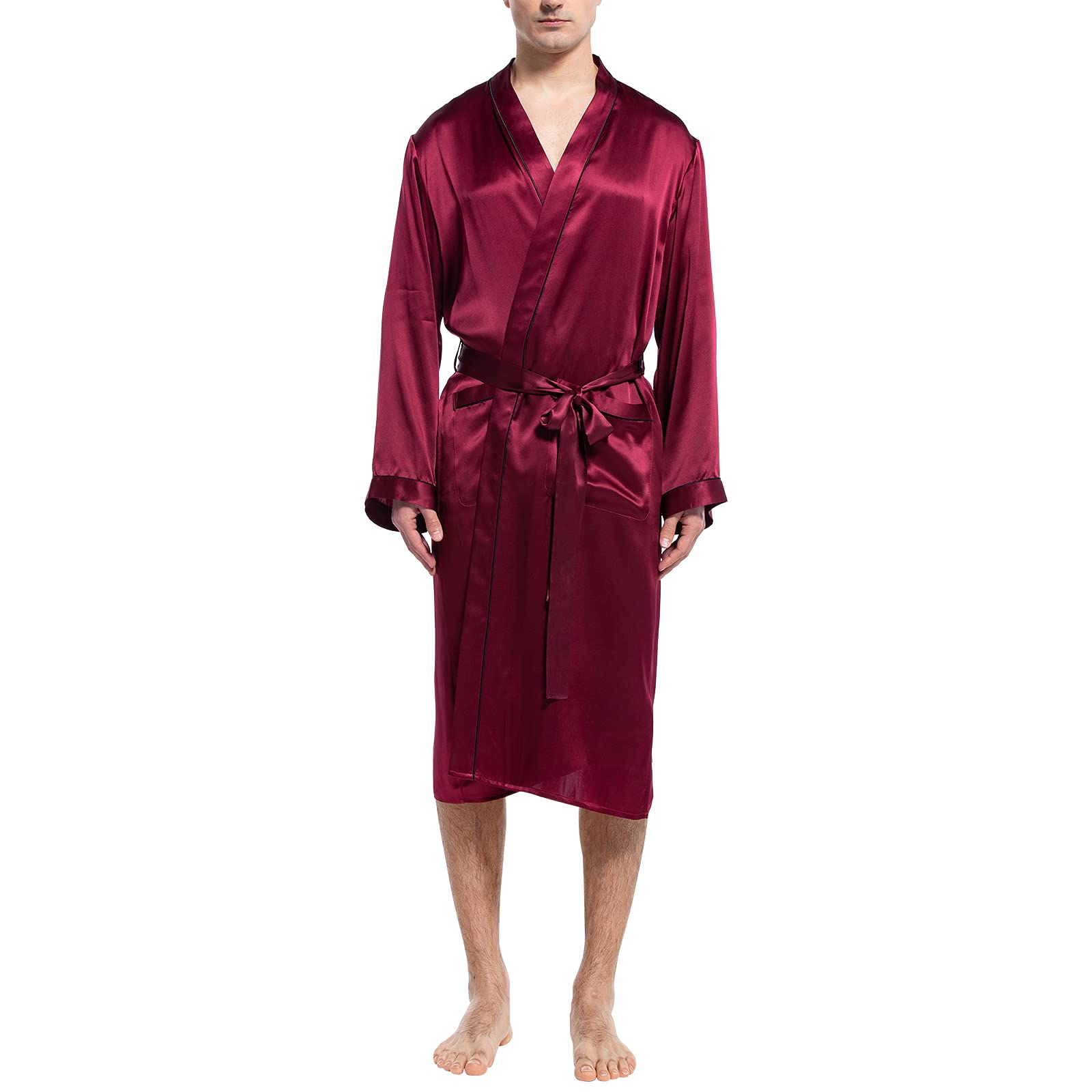Luxury Mulberry Silk Robe for Men - Lightweight Long Sleeve Bathrobe & Sleepwear - Perfect for Spa, Lounge & Home Relaxation