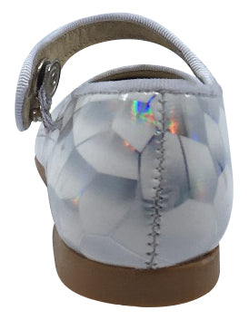 Luccini Snap Mary Jane Shoes for Girls - White Iridescent Shiny Patent Leather Toddler Dress Shoes | Perfect for Weddings, Parties & Special Occasions