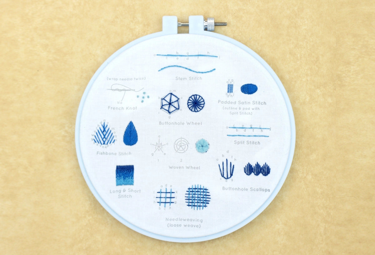 Intermediate Embroidery Stitch Sampler Kit - Learn 25 Essential Hand Embroidery Techniques for Beginners to Advanced - Perfect for DIY Projects, Home Decor & Gift Making