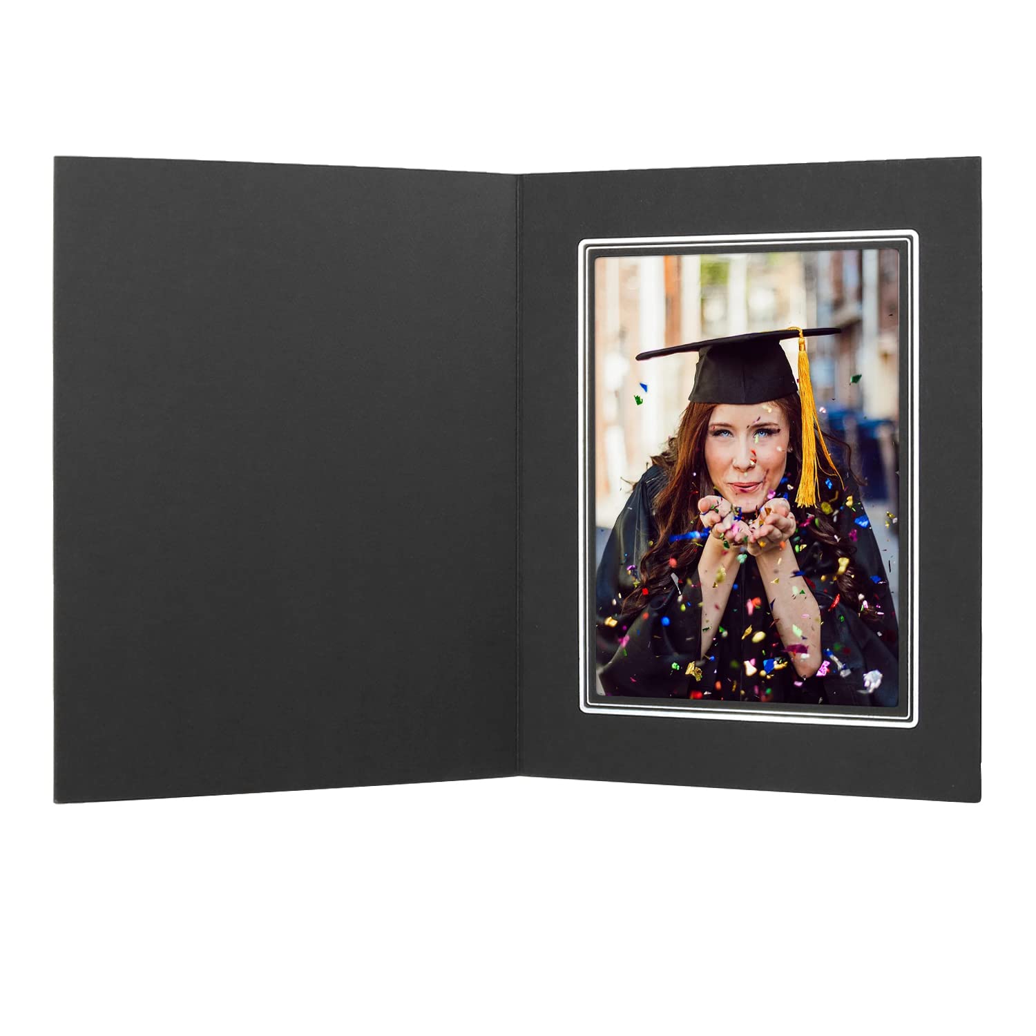 Golden State Art 5x7 Photo Folders - Pack of 100 Black Cardboard Picture Frames with Silver Lining | Greeting Cards, Invitation Holders for Graduation, Christmas & Special Events | Perfect for Wedding Photos, Baby Announcements & Party Invitations