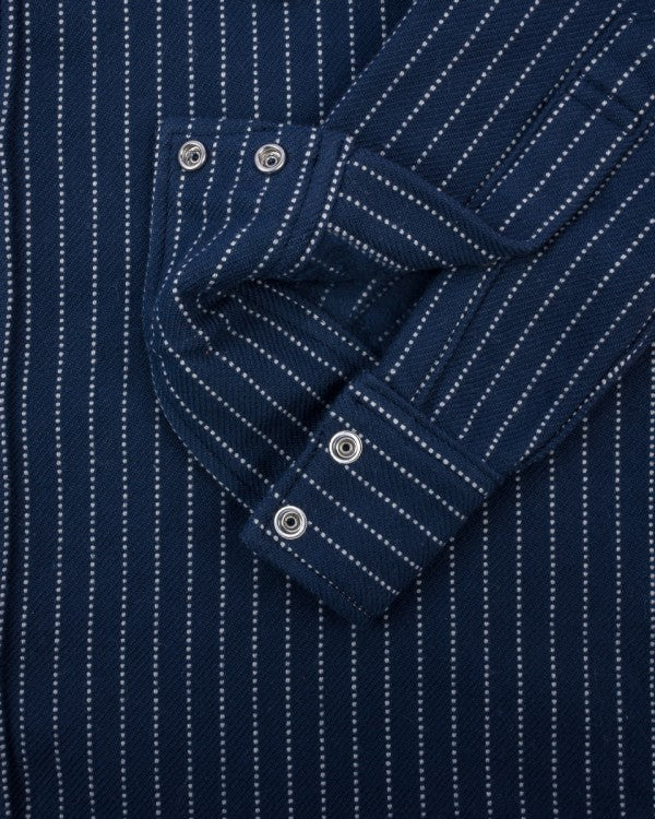 Iron Heart IHSH 401 12oz Ultra Heavy Flannel Chalk Stripe Western Shirt - Navy Blue - Durable Workwear & Casual Style for Men - Perfect for Outdoor Adventures & Everyday Wear
