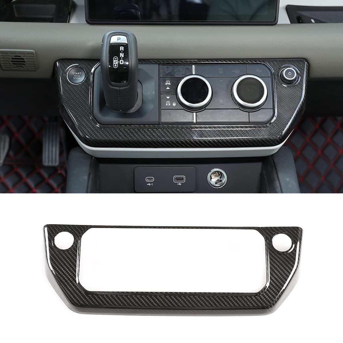 Land Rover Defender 110 2020-2021 Center AC Mode Button Frame Cover - Genuine Carbon Fiber Interior Trim | Upgrade Your Car's Dashboard Style for Off-Road Adventures & Luxury Driving Experience
