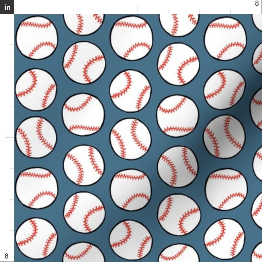 Baseball Print Fabric by Spoonflower - Dull Blue Play Ball Sport Design on Organic Cotton Sateen - Perfect for Sewing, Quilting, Apparel & Home Decor | Ideal for Sports-Themed Bedding, DIY Projects & Baseball Fan Gifts