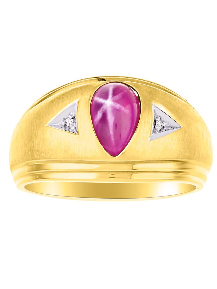 **Men's Gold Plated Silver Ring with Pear-Shaped Star Ruby & Diamond – Timeless Elegance for Formal & Casual Wear – Sizes 8-13**    *(Perfect for Weddings, Anniversaries, Date Nights & Everyday Style – Luxury Men's Jewelry Gift)*