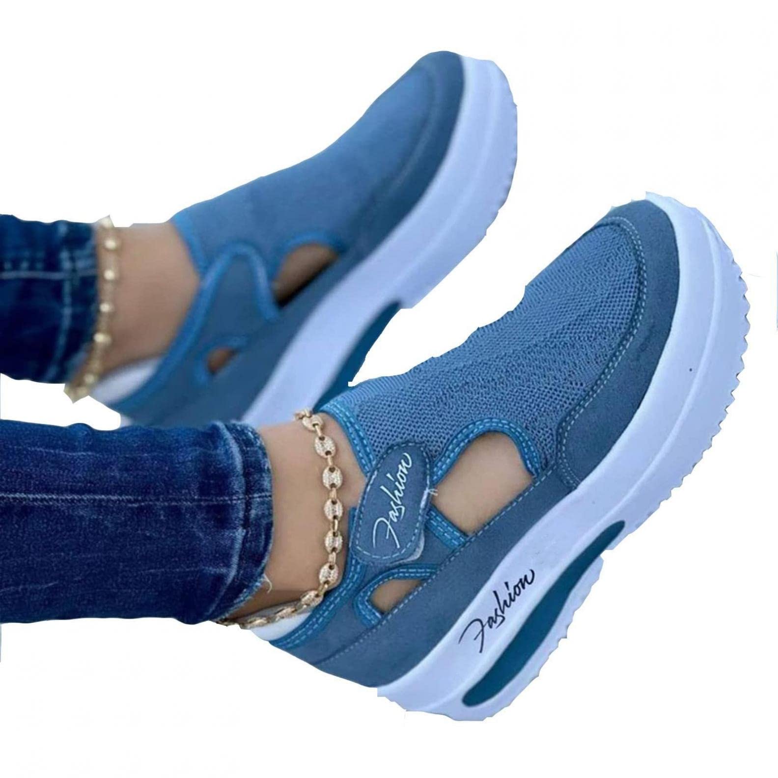 2022 Women's Breathable Casual Sport Sneakers - Lightweight Flat Fly Woven Mesh Walking Shoes with Velcro for Outdoor Activities | Perfect for Jogging, Gym Workouts & Summer Travel