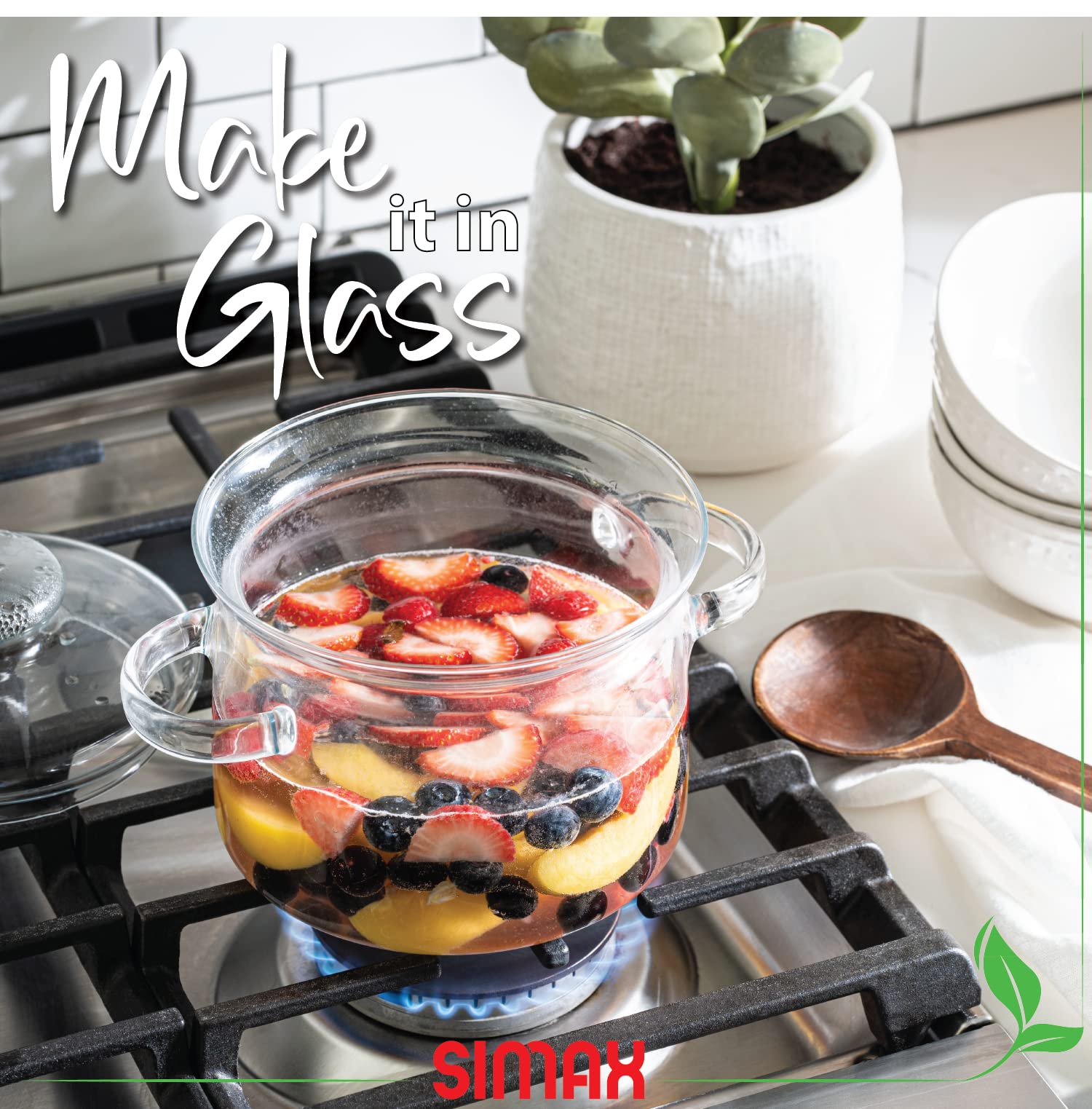 Simax 64oz Borosilicate Glass Simmer Pot for Stove - Clear Glass Cookware with Easy-Grip Handles for Potpourri, Soups & Cooking - Oven, Microwave, Stove & Dishwasher Safe - Perfect for Aromatherapy, Holiday Simmering & Slow Cooking