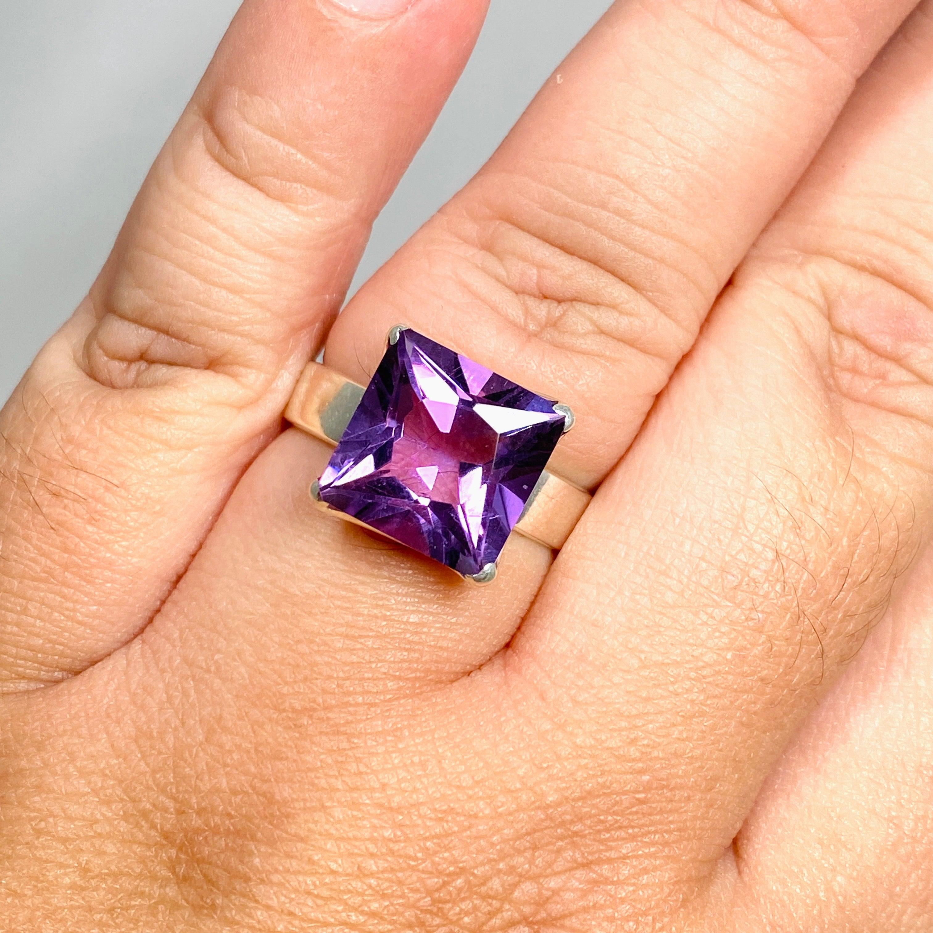 Amethyst Faceted Square Ring - Size 11 - PRGJ424 - Perfect for Women's Fashion, Gift Giving & Special Occasions