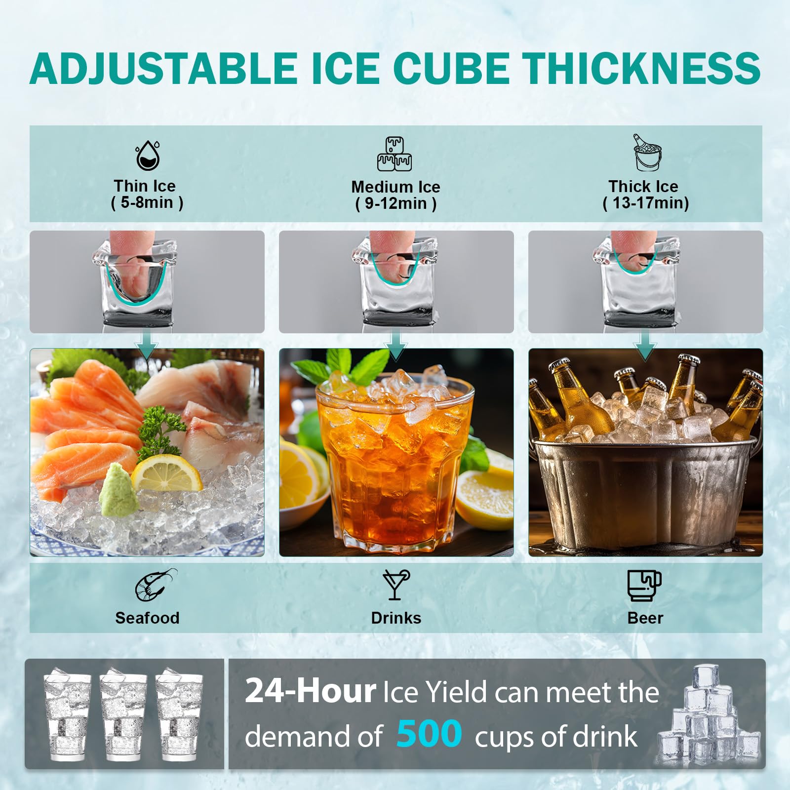 Commercial Ice Maker Machine 150lbs/24H with 45Lbs Storage Bin - Fast 8-Minute Ice Production, Freestanding Countertop Ice Machine for Home, Bar, Office, Restaurant - Perfect for Cocktails, Beverages & Food Preservation