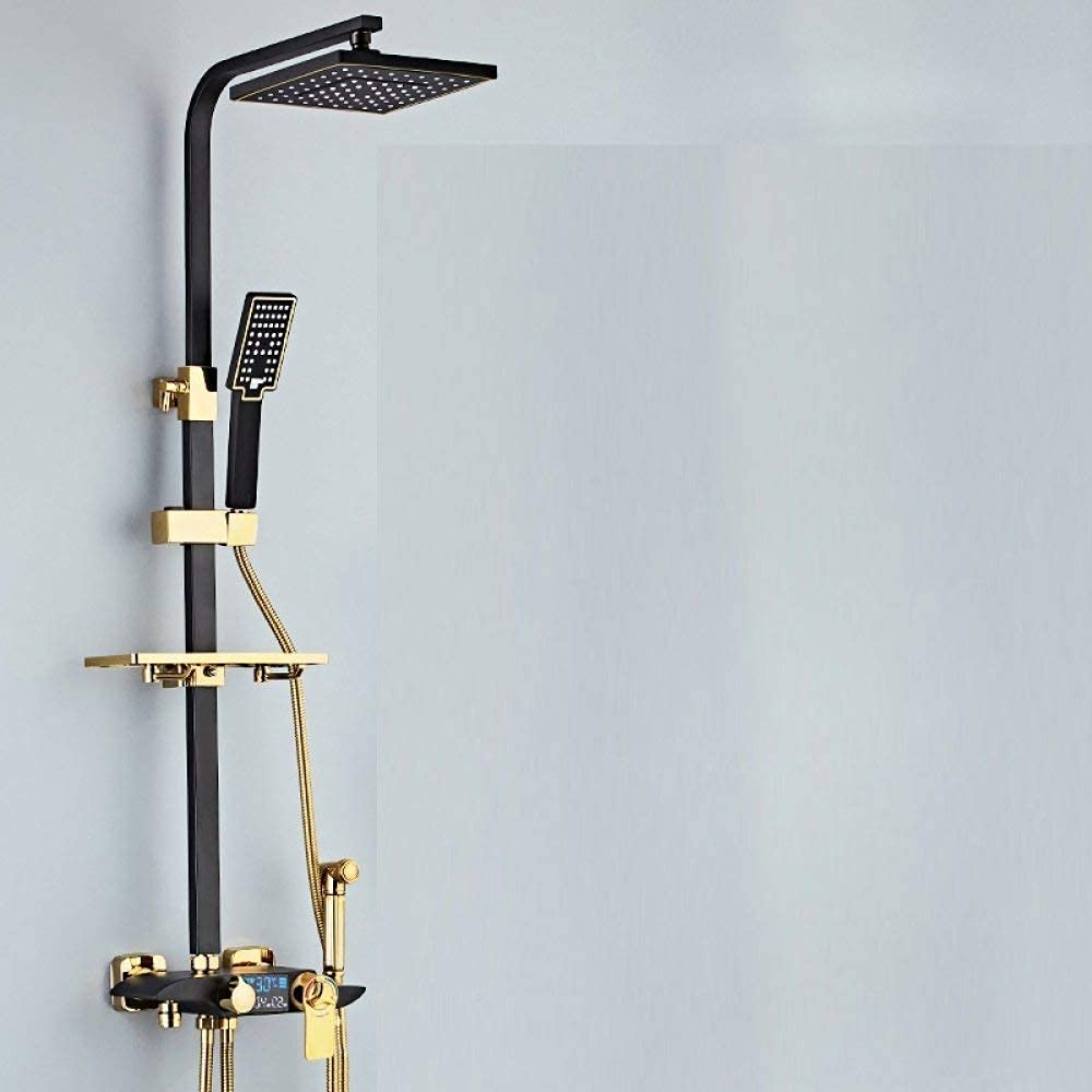 ZCYXQR Digital Shower System - White Gold Brass Bathtub Faucet with Square Rainfall Showerhead for Modern Bathroom | Perfect for Spa-Like Relaxation & Luxury Home Upgrade
