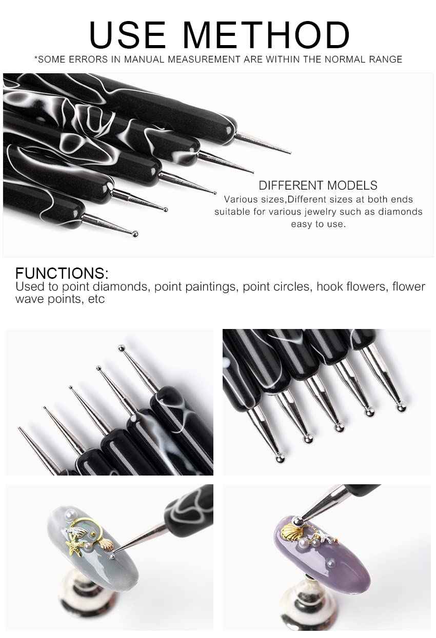 5Pcs Double-ended Nail Art Dotting Pens & 3Pcs Nail Art Drawing Brushes Set - Professional Nail Design Tools for Gel Polish, Acrylic Nails, DIY Manicure at Home or Salon