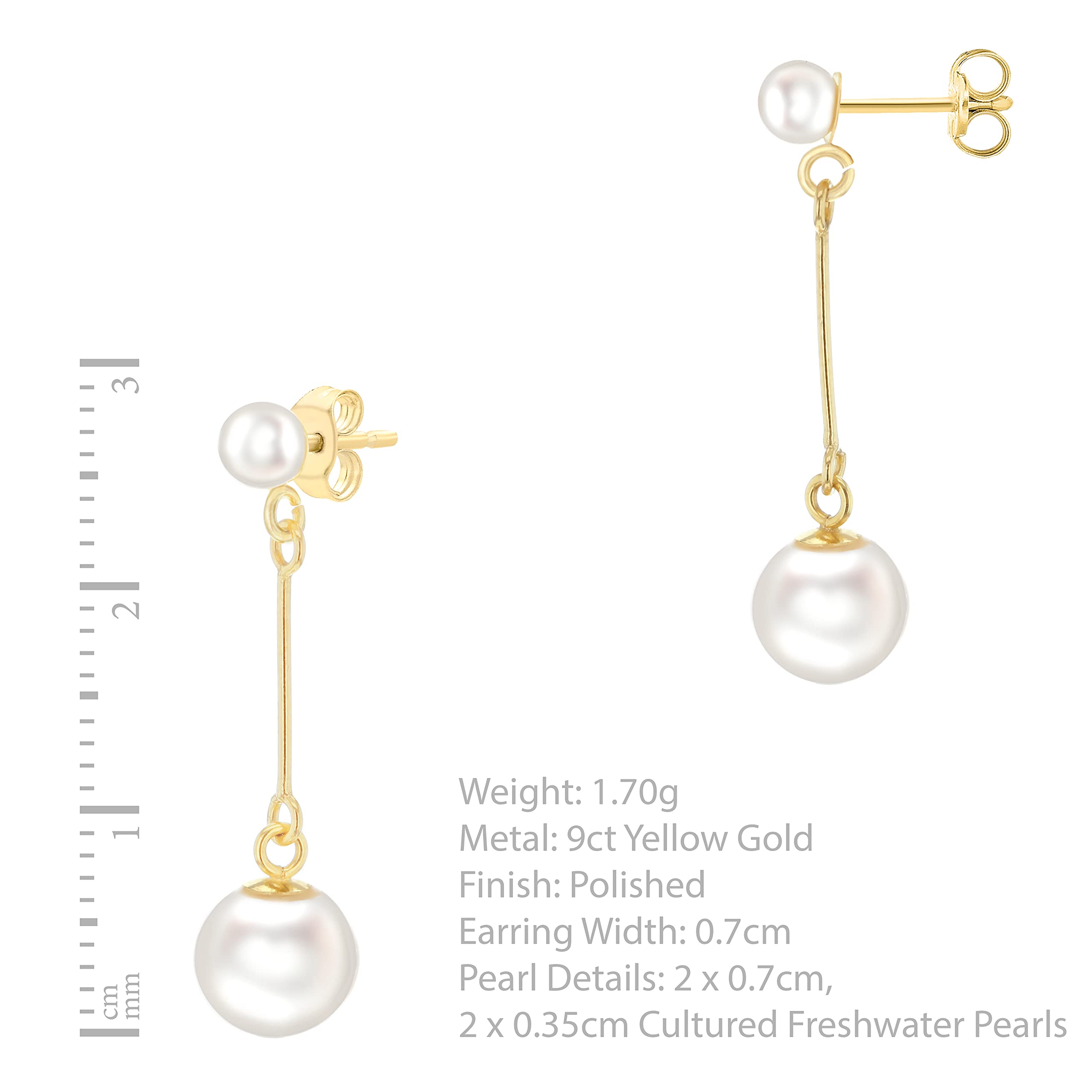Carissima Gold 9ct Yellow Gold Pearl and Bar Drop Earrings for Women | Elegant Dangle Earrings for Wedding, Party & Special Occasions