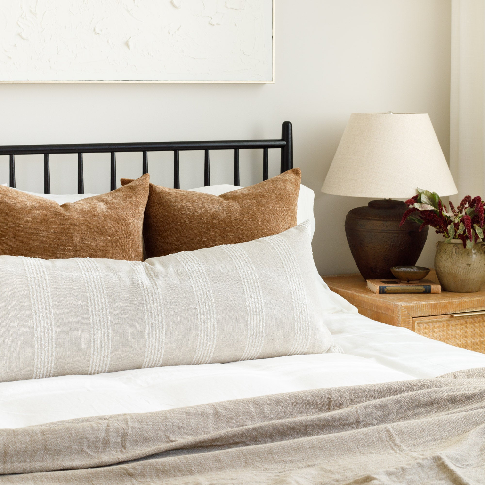 Finn Stripe 16x42 Bolster Pillow - Natural Cotton Lumbar Support Pillow for Sofa, Bed, Reading Nook & Home Decor