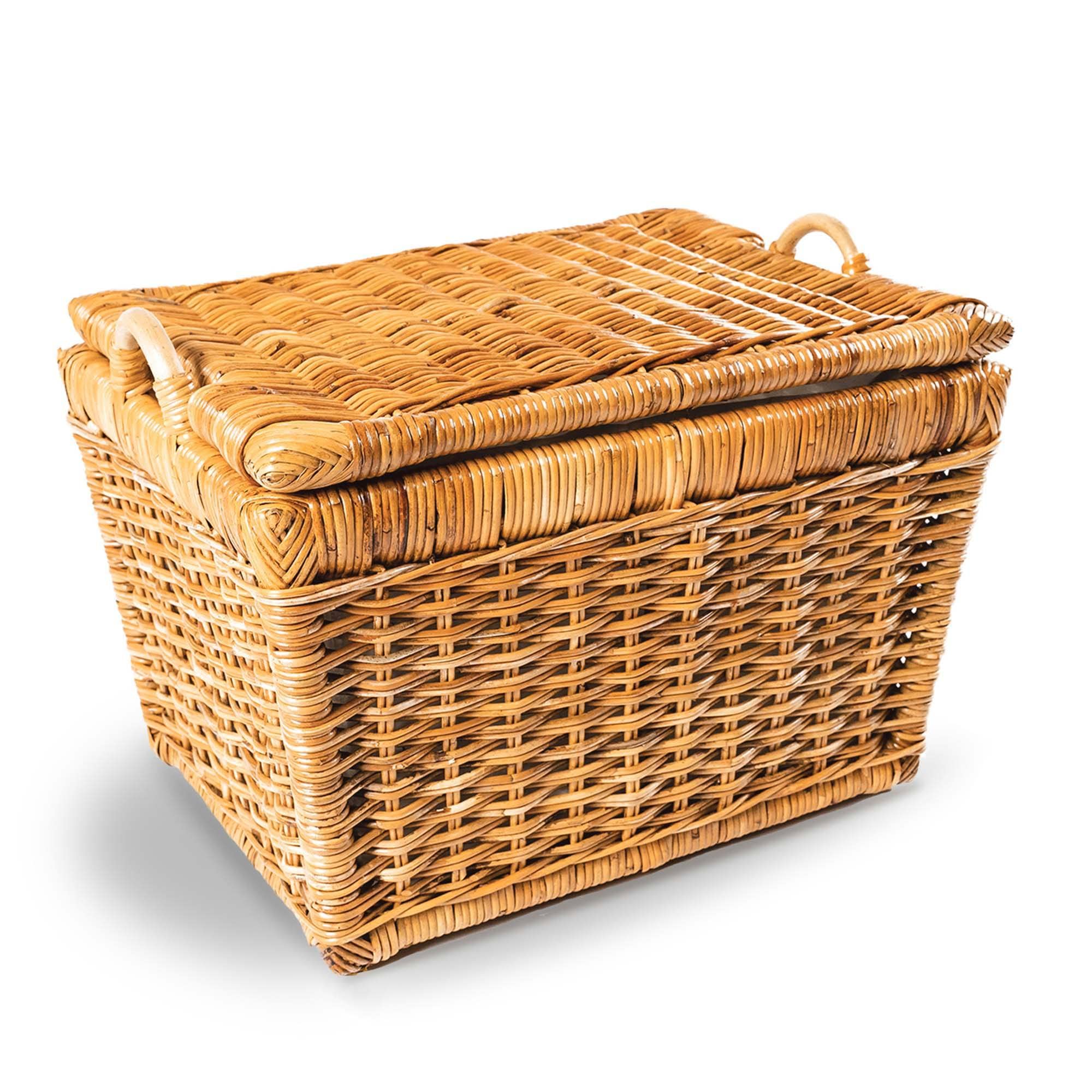 The Basket Lady Lift-Off Lid Wicker Storage Basket - Medium Size 20x15x14 Inches, Natural Woven Rattan Organizer for Home Decor, Nursery, Living Room & Bedroom Storage Solutions