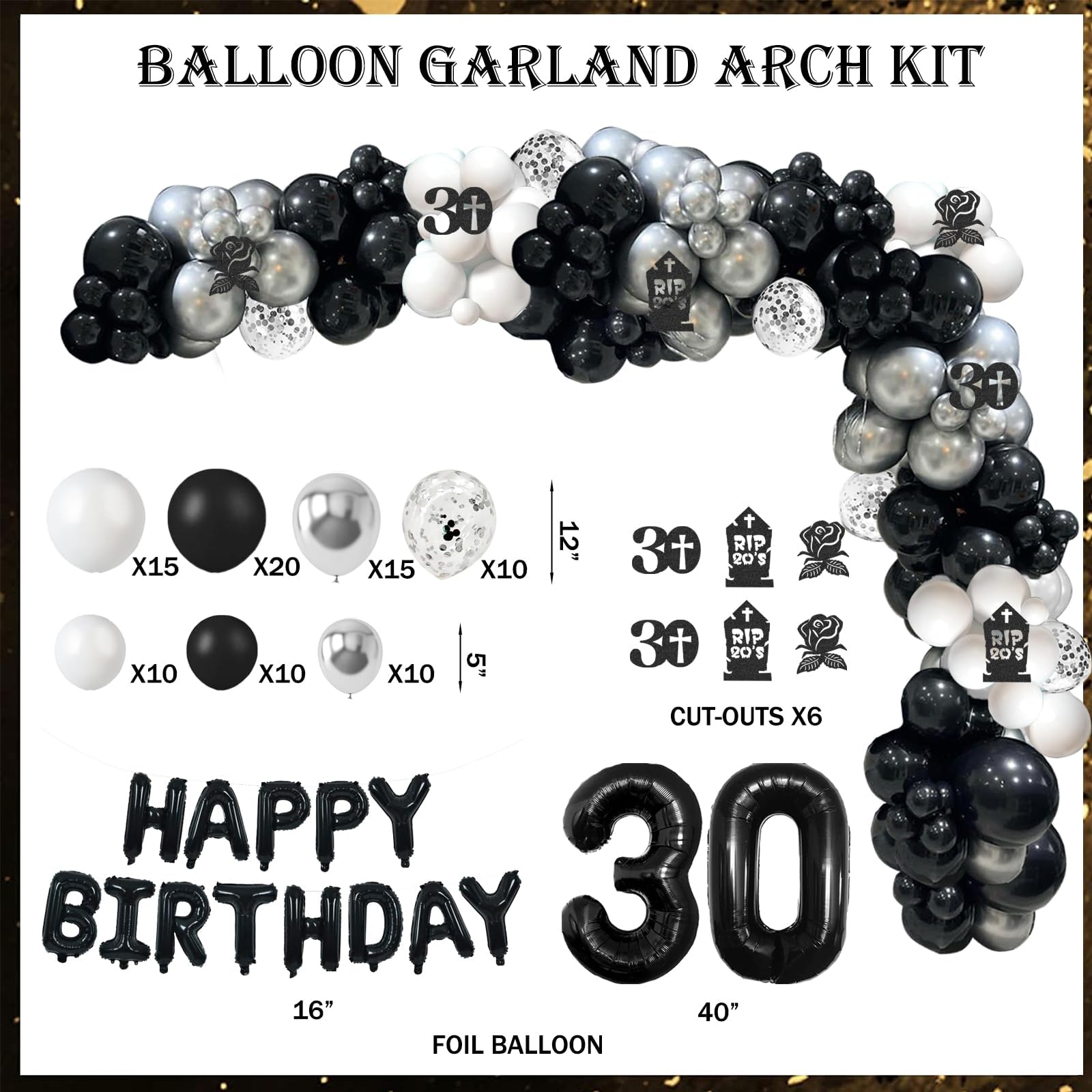 128 PCs Death To My 20s Party Decorations Kit - Funeral For My Youth 30th Birthday Supplies with Fringe Curtain, Balloon Garland, Glitter Banner, Cake Toppers & Tombstone Cutouts | Perfect for Milestone Birthday Parties, Dark Humor Celebrations & Themed Events