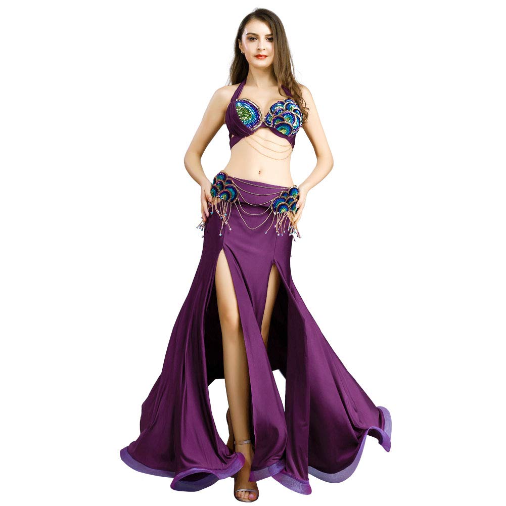 ROYAL SMEELA Women's Belly Dance Costume Set - Belly Dancing Skirt, Bra & Belt - Professional Bellydance Outfit for Performances, Carnival & Halloween