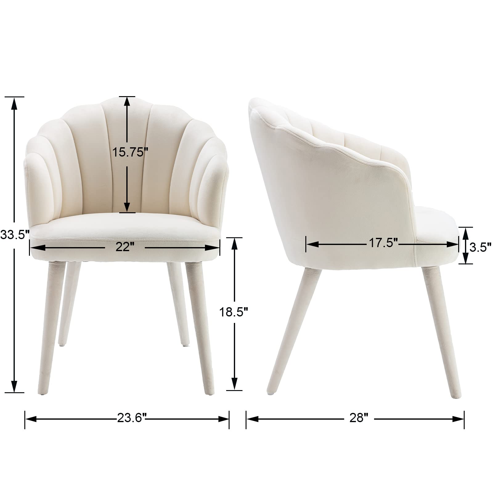 Velvet Dining Chairs Set of 2 - Modern Upholstered Accent Chairs with Wooden Legs for Kitchen, Living Room & Dining Room - Cream Velour Fabric - Perfect for Home Decor, Dinner Parties & Cozy Seating