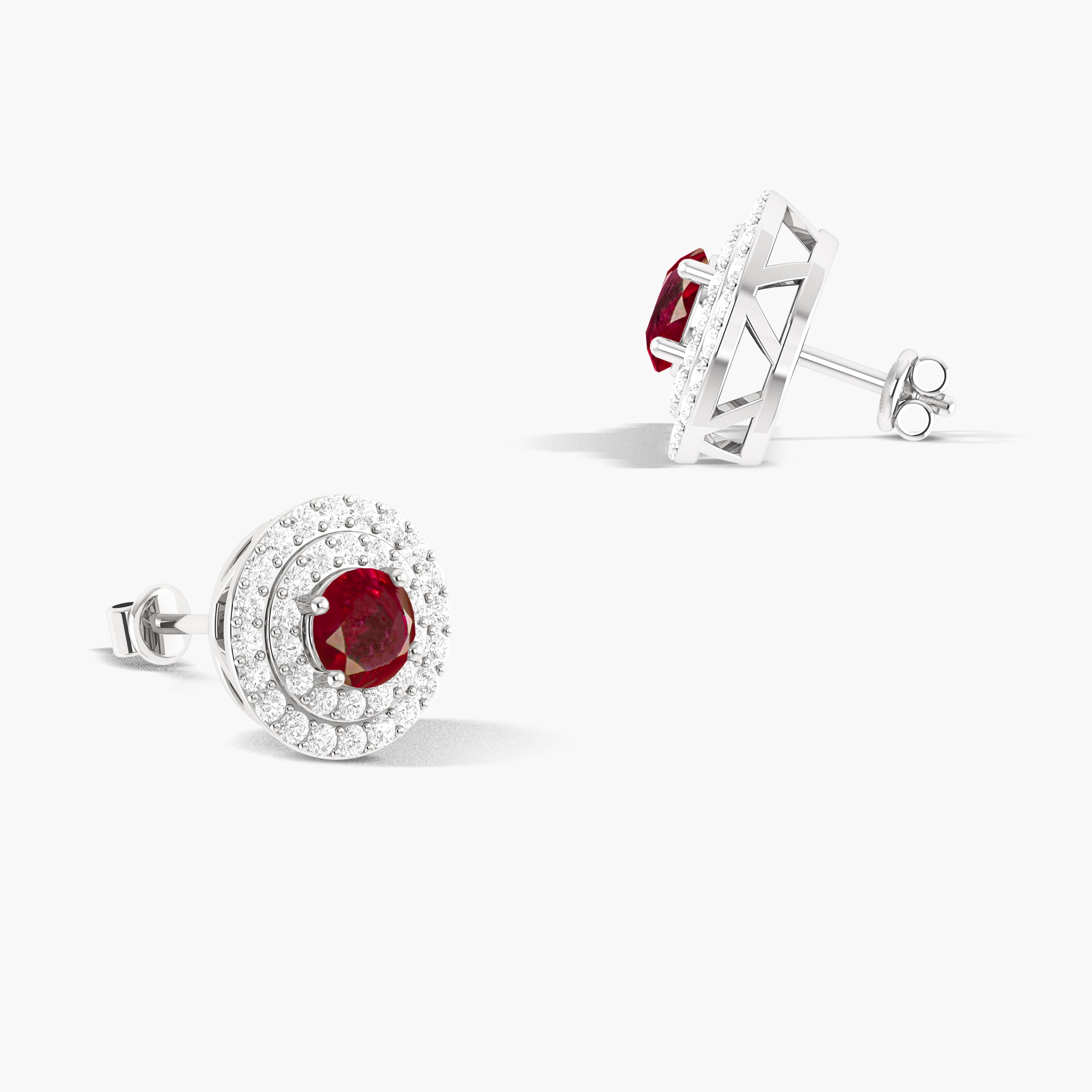 5MM Round Natural Ruby Halo Stud Earrings with Push Back - Elegant Jewelry for Women, Perfect for Weddings, Parties & Special Occasions