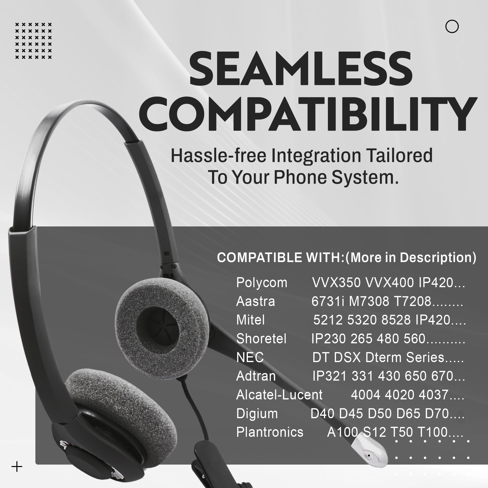 INNOTALK RJ9 Binaural Office Phone Headset with QD Adapter - Noise Cancelling Call Center Headset Compatible with Polycom, Mitel & More - Wired Desk Phone Headset for Clear Communication in Office, Customer Service & Remote Work