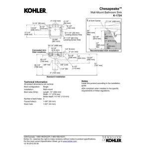 Kohler K-1724-0 White Wall Mount Single Bowl Bathroom Sink - Perfect for Small Bathrooms, Powder Rooms & Modern Home Decor