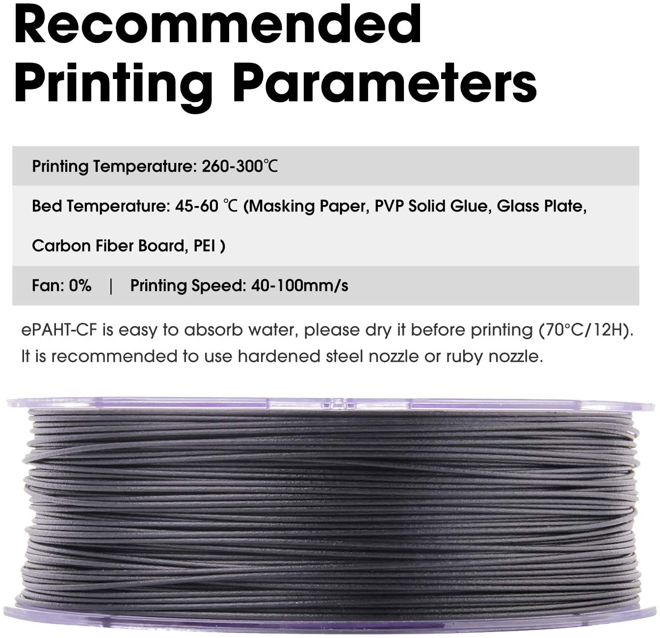 eSUN ePAHT CF (ePA6 CF) High Temperature Nylon Carbon Fiber Filament 1.75mm 750g Spool - Natural & Black Colors for 3D Printing Industrial Parts, Automotive Components & High-Performance Applications