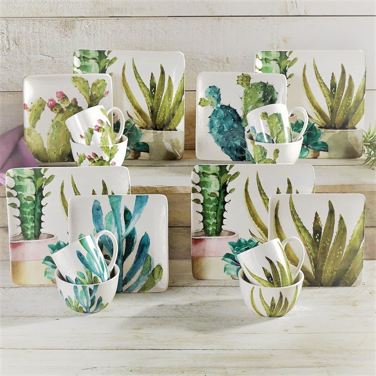 Stylish Cactus & Succulent Printed Dessert Plates - Perfect for Boho Dinner Parties, Garden Tea Time, and Southwest-Themed Decor