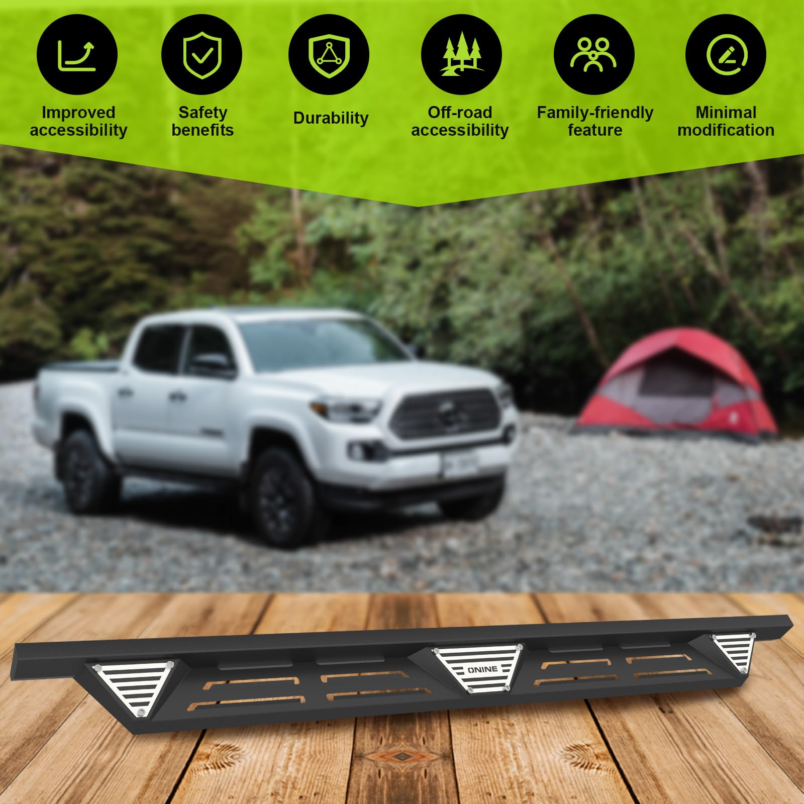 ONINE Running Boards for 2019-2025 Chevy Silverado/GMC Sierra 1500 & 2020-2025 Silverado/Sierra 2500HD 3500HD Crew Cab - Textured Black Drop Side Step Nerf Bar Rock Sliders | Off-Road Protection & Easy Access