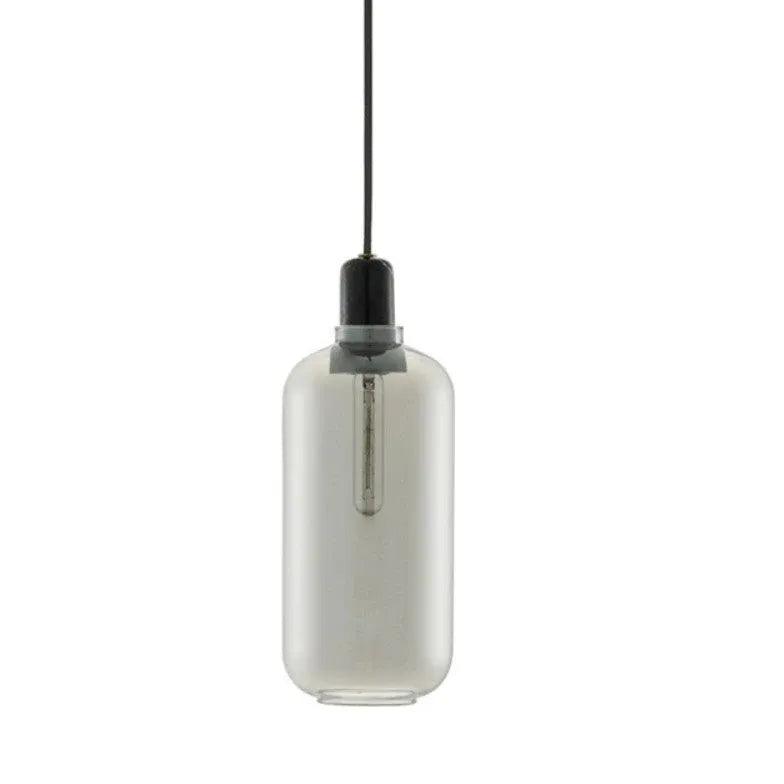 Smoke Grey Transparent Glass Cylindrical Pendant Light Fixture - Modern Industrial Ceiling Lamp for Kitchen Island, Dining Room, and Living Room Decor