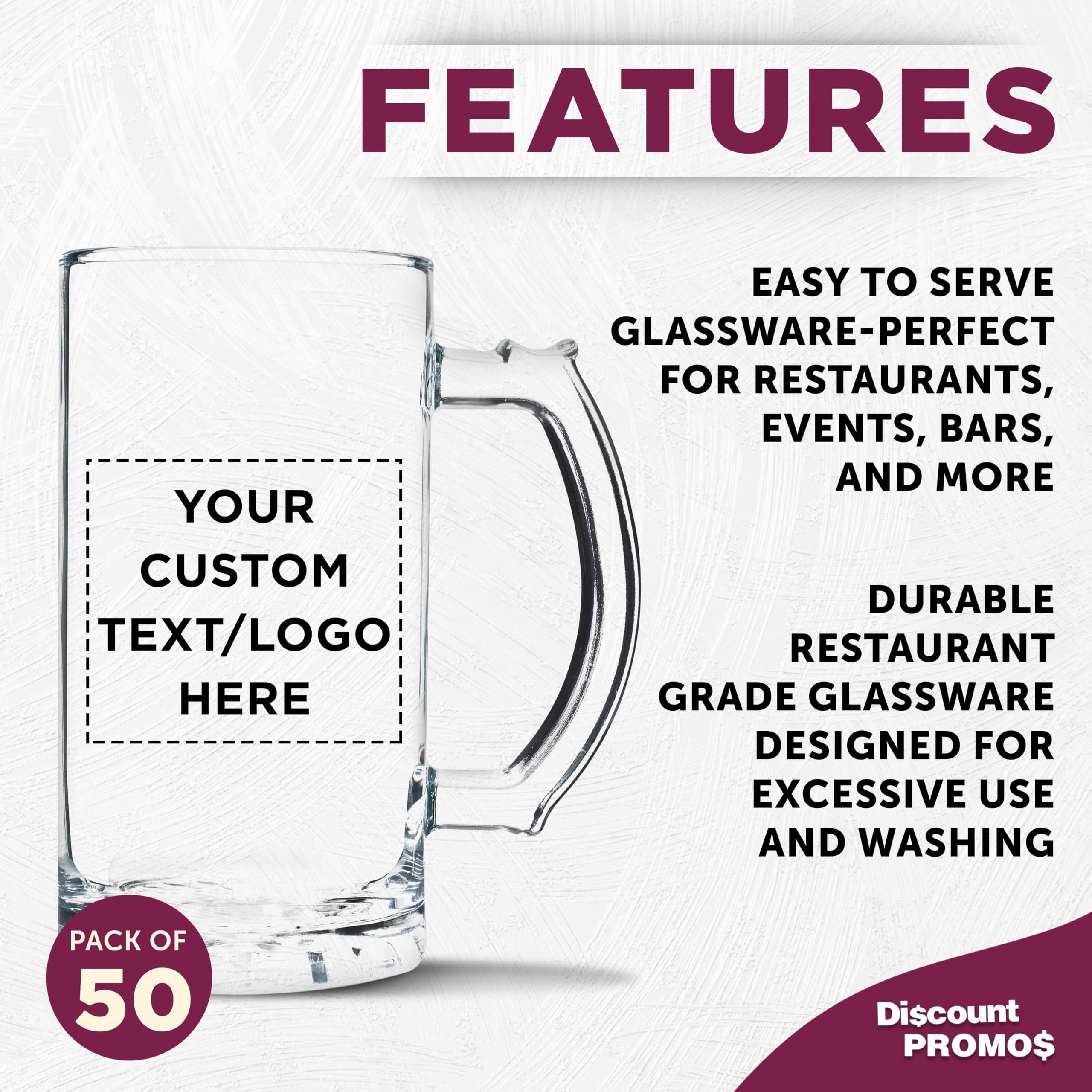 Custom Engraved 16 oz Glass Beer Mugs Bulk Set of 50 - Personalized Barware for Wedding Favors, Groomsmen Gifts & Birthday Parties - Clear Pint Glasses for Home Bars, Pubs & Restaurants