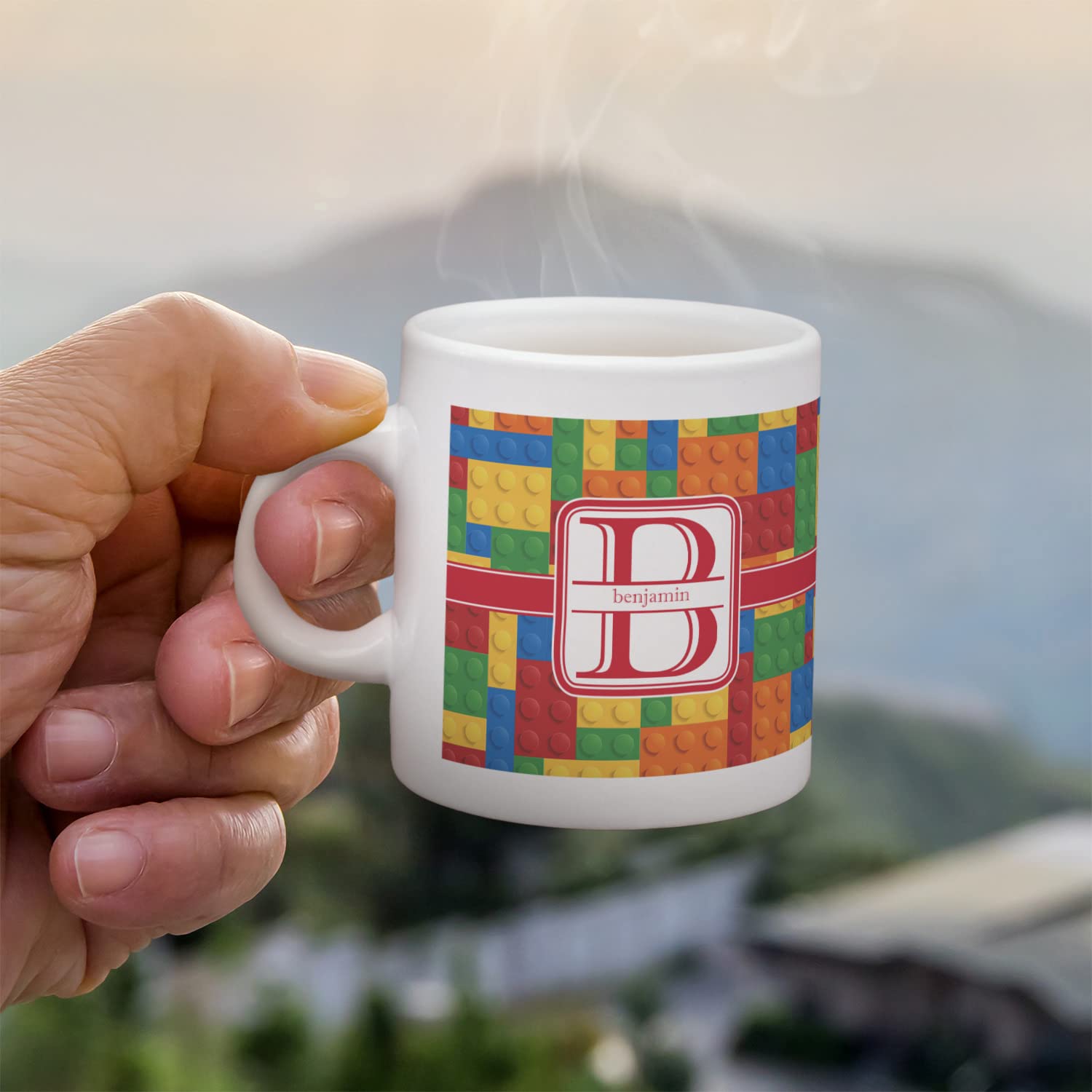 Custom Engraved Espresso Cups Set of 4 - Personalized Coffee Mugs with Building Blocks Design - Perfect for Home Baristas, Office Coffee Breaks & Gift Giving