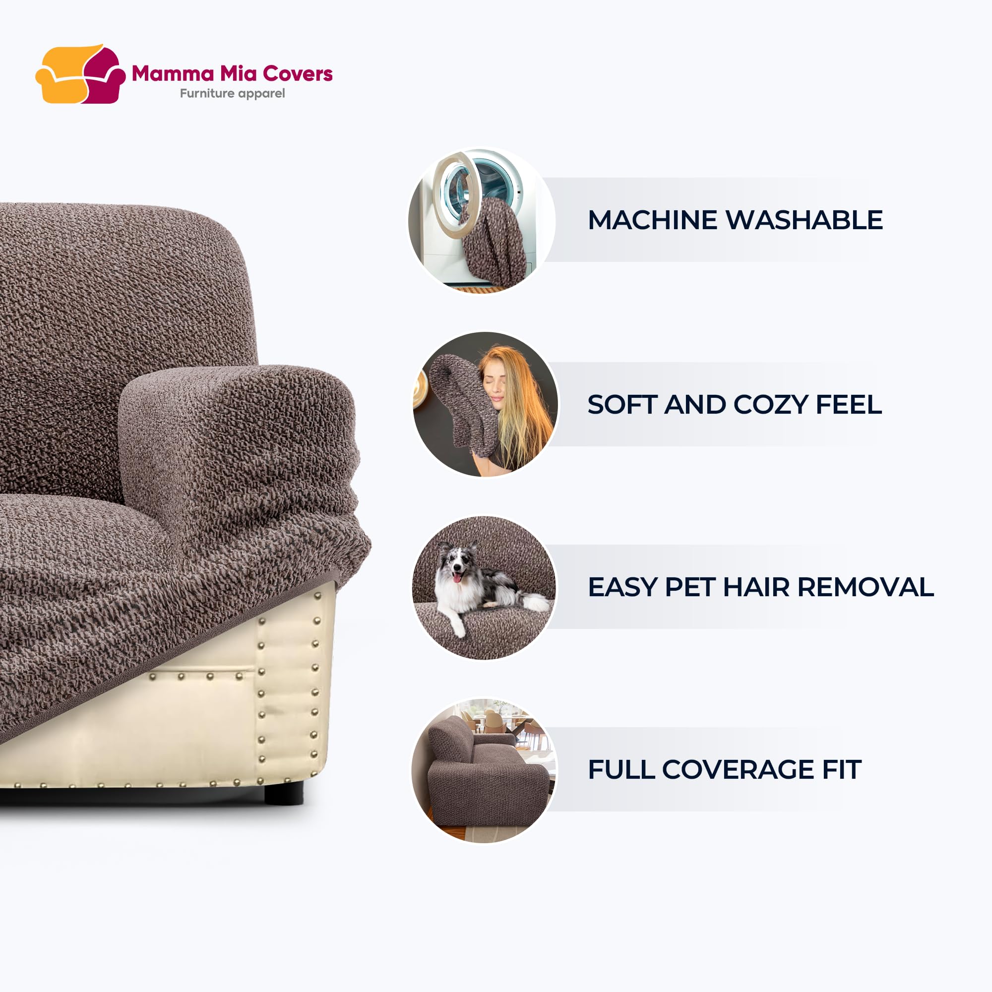 PAULATO BY GA.I.CO. Stretch Sofa Slipcover - Velvet Couch Cover Protector for Pets - Soft Polyester Fabric Washable Sofa Cover - 1-Piece Form Fit Cushion Cover (Mango) - Perfect for Living Room, Family Room & Pet-Friendly Homes