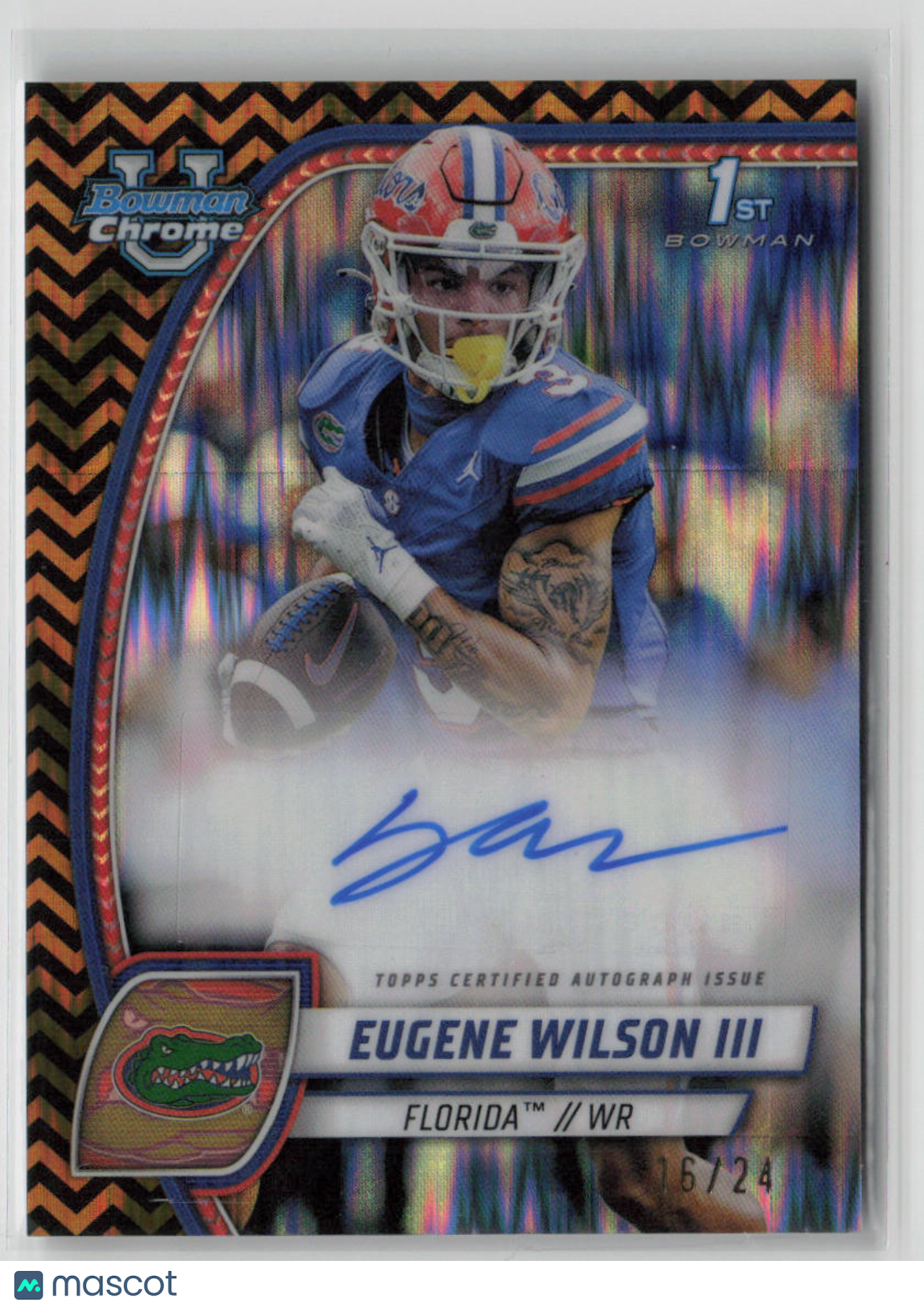2024 Bowman Chrome Eugene Wilson III Autographed Black Gold Parallel #PA EWI 16/24 - Rare Football Trading Card for Collectors & Sports Memorabilia Enthusiasts (Perfect for Display, Investment & Gifting)