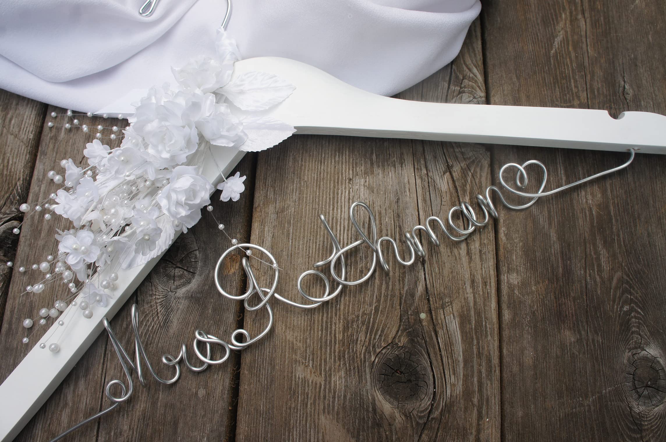 Personalized Bride Hanger - White/Ivory Floral Wedding Dress Hook for Bridal Party