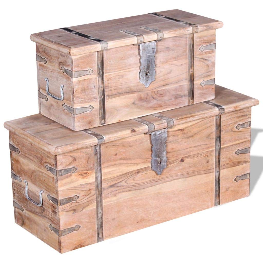 POCREATION Wooden Storage Box with Lock - Set of 2, White Brushed Finish Organizer Chest for Clothes, Blankets & Home Decor | Perfect for Bedroom, Closet & Living Room Storage Solutions