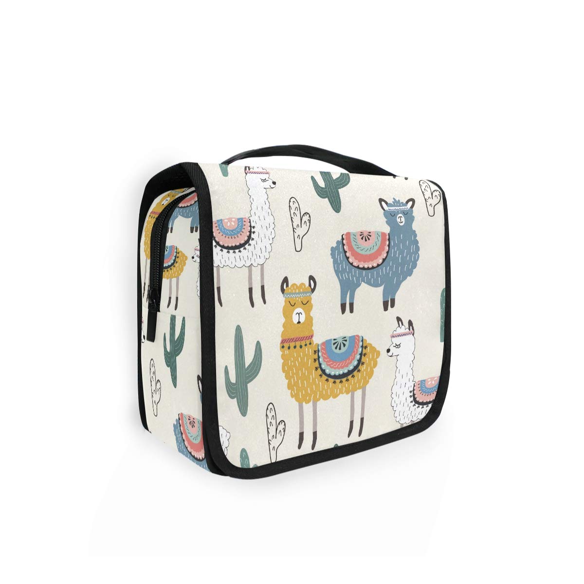 **Moyyo Hand-Drawn Alpaca Llama Cactus Toiletry Bag – Hanging Travel Wash Bag for Women, Girls & Kids – Portable Cosmetic Organizer for Gym, Camping & Travel**