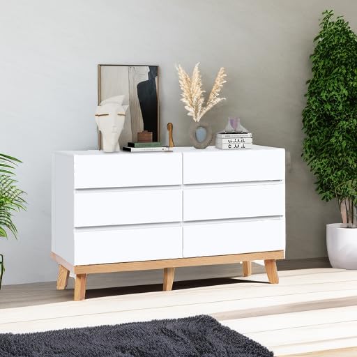 YIGOBUY White 6-Drawer Dresser for Bedroom - Large Wooden Storage Cabinet Chest of Drawers with Double Dresser Design for Living Room, Hallway & Bedroom - Perfect for Organizing Clothes, Bedding & Home Decor (White)