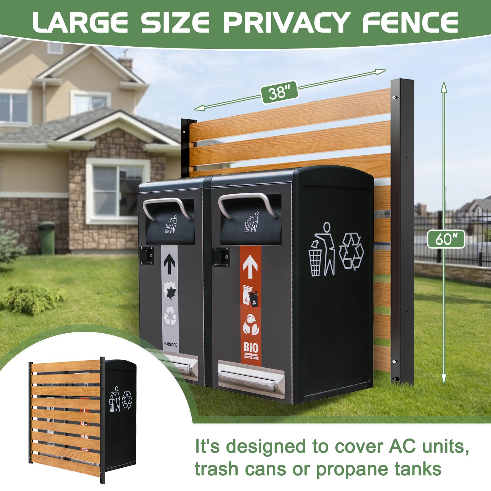 Outdoor Wood Privacy Screen with Metal Stakes - 38