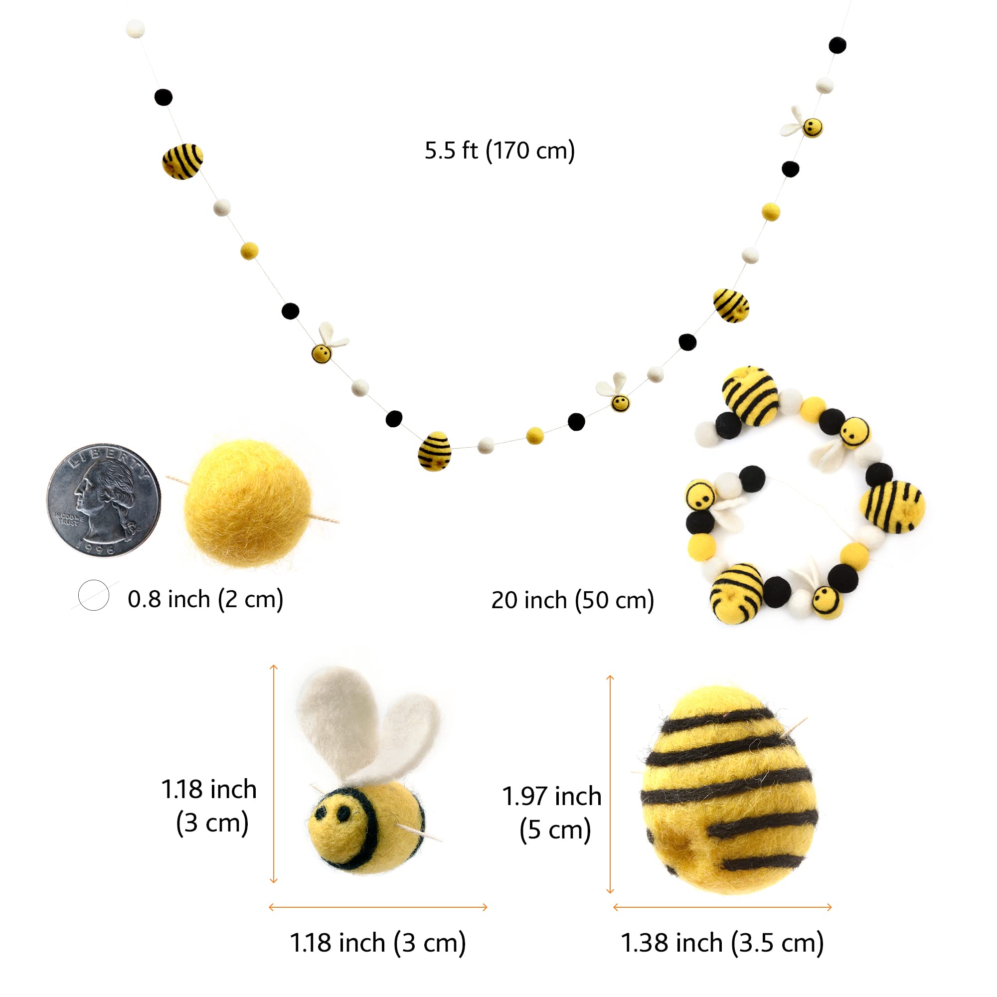 Glaciart One Felt Bees & Beehives Garland - 67