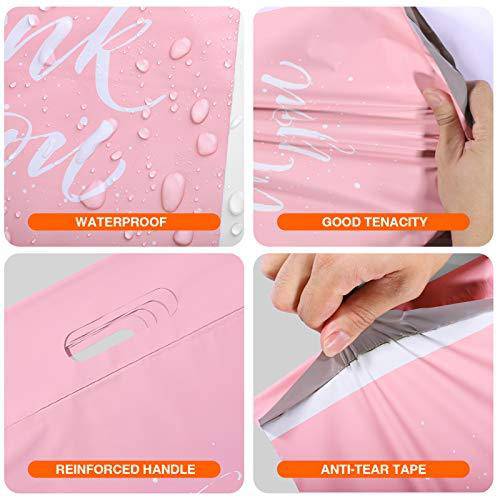 12x15.5 Inch Self-Sealing Poly Mailer Shipping Bags with Handle - Waterproof & Tear-Resistant Mailing Envelopes for Ecommerce, Clothing & Subscription Boxes (Sakura Pink) - Perfect for Online Stores, Boutiques & Small Business Shipping