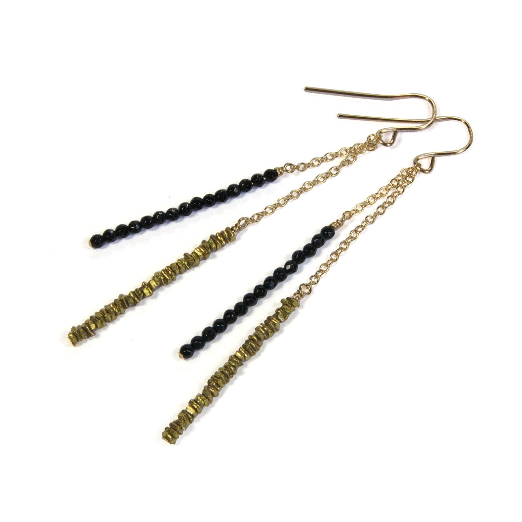 Black Pyrite Beaded Earrings for Women - Natural Stone Dangle Earrings - Boho Chic Jewelry for Party, Wedding & Everyday Wear