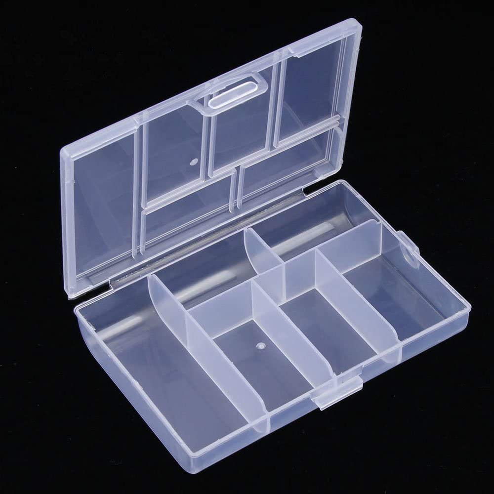2 Pack Clear Plastic Jewelry Organizer Boxes with 6 Grid Dividers - Perfect for Earrings, Rings, Necklaces & Small Accessories Storage - Ideal for Travel, Home & Retail Display