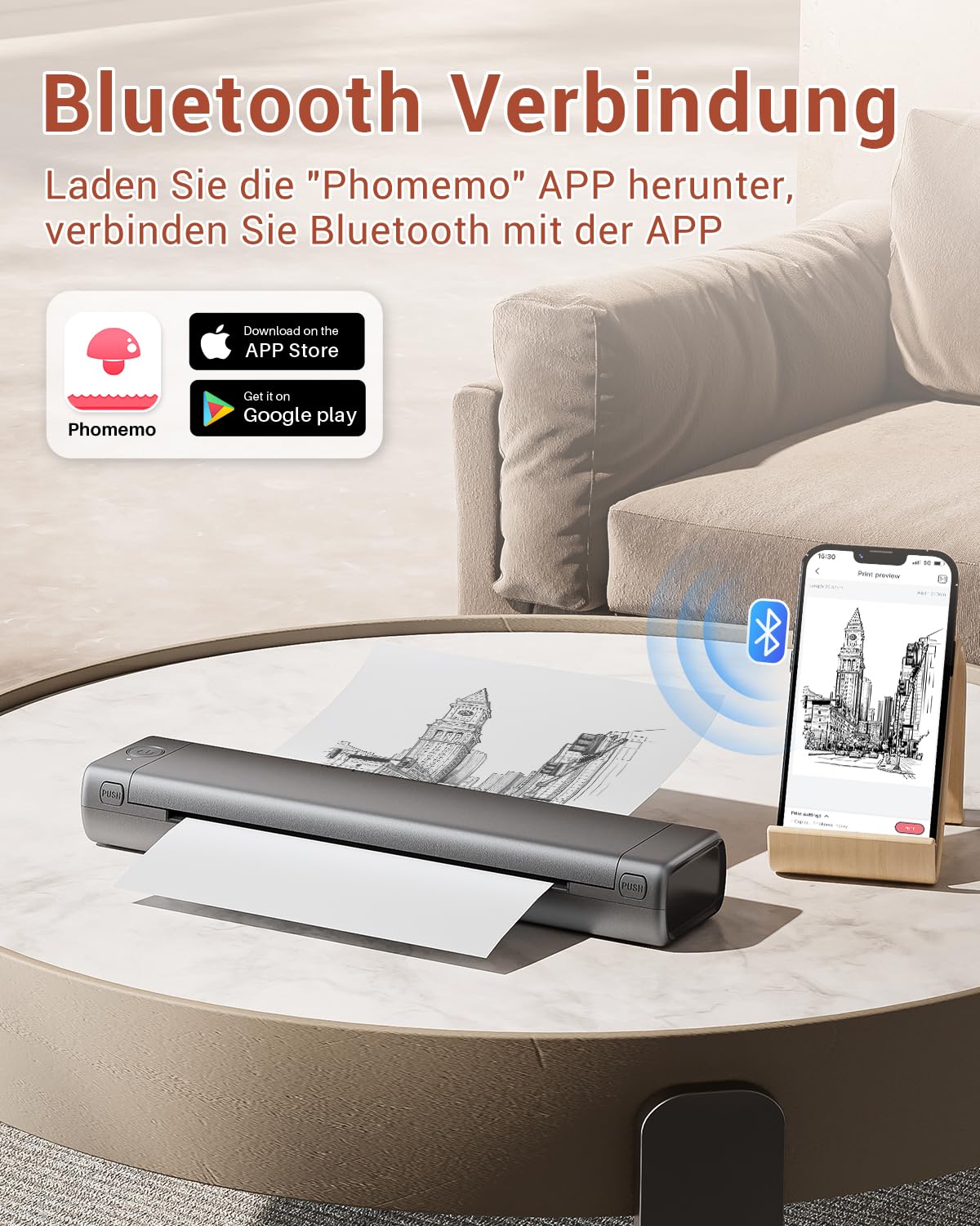 Phomemo M08F Thermal Printer - Portable A4 Wireless Mobile Printer for Android, iOS & Laptop with Storage Box | Ideal for Home Office, Shipping Labels & Receipt Printing