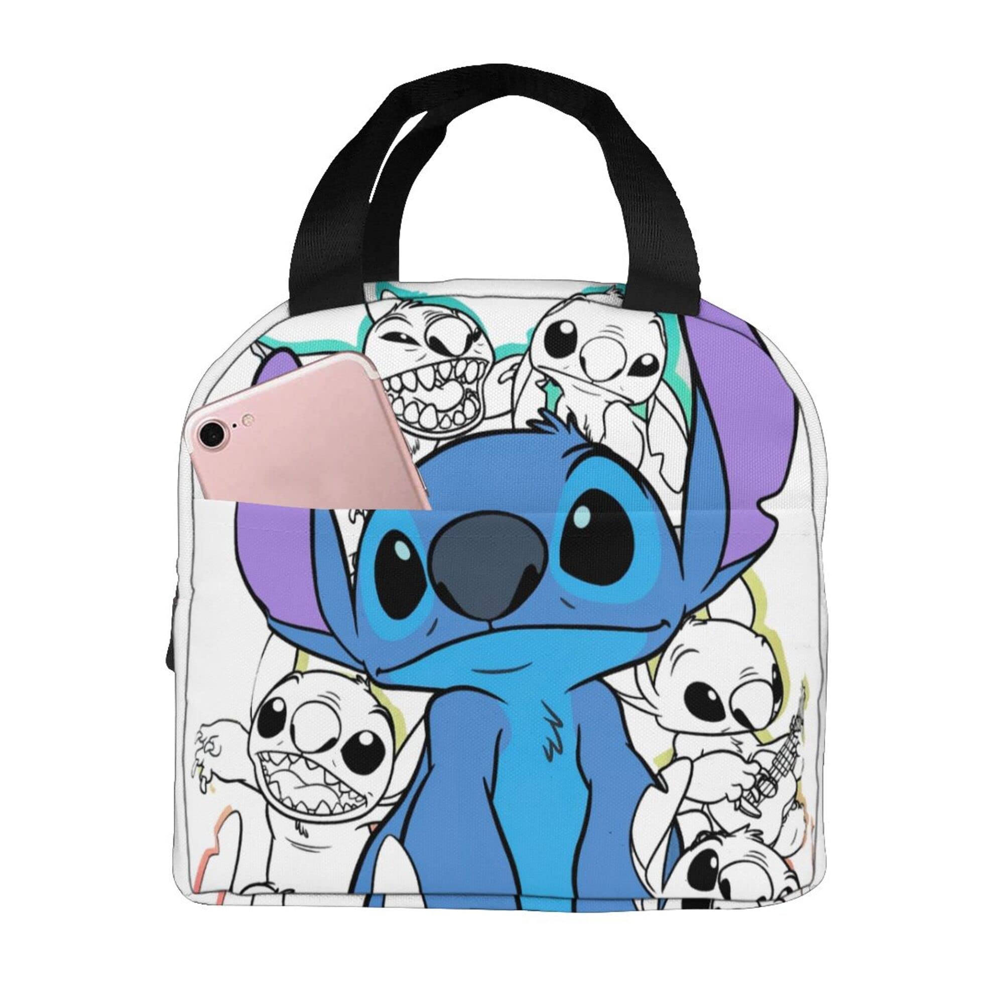 Cute Kawaii Insulated Lunch Box with Compartments - Waterproof Reusable Tote Bag for School, Work, Hiking & Travel | Cartoon Lunch Bag for Kids & Adults | Black One Size | Perfect for Picnics, Office Meals & Outdoor Adventures