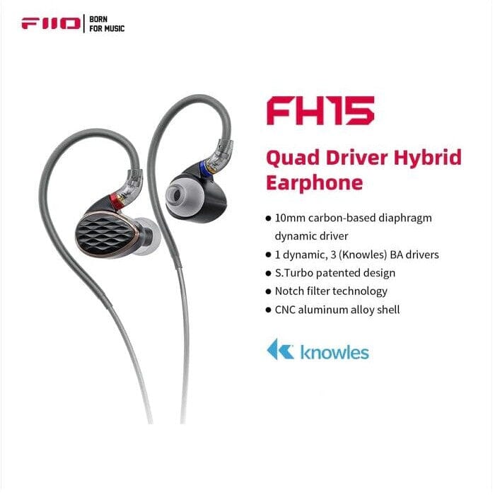 FiiO FH15 Hybrid In-Ear Headphones - 1 Dynamic Driver + 3 Balanced Armature Drivers, MMCX Detachable Cable (3.5mm/4.4mm) | Audiophile-Grade Sound for Music Lovers, Studio Monitoring & Gaming