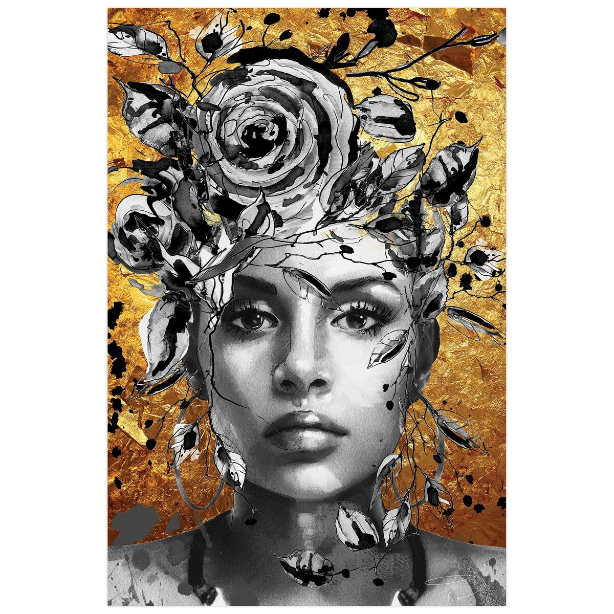 Floating Glass Wall Art - 32x48 Inch Frameless Tempered Glass Panel with Floral & Female Design - Modern Home Decor for Living Room, Bedroom, Office