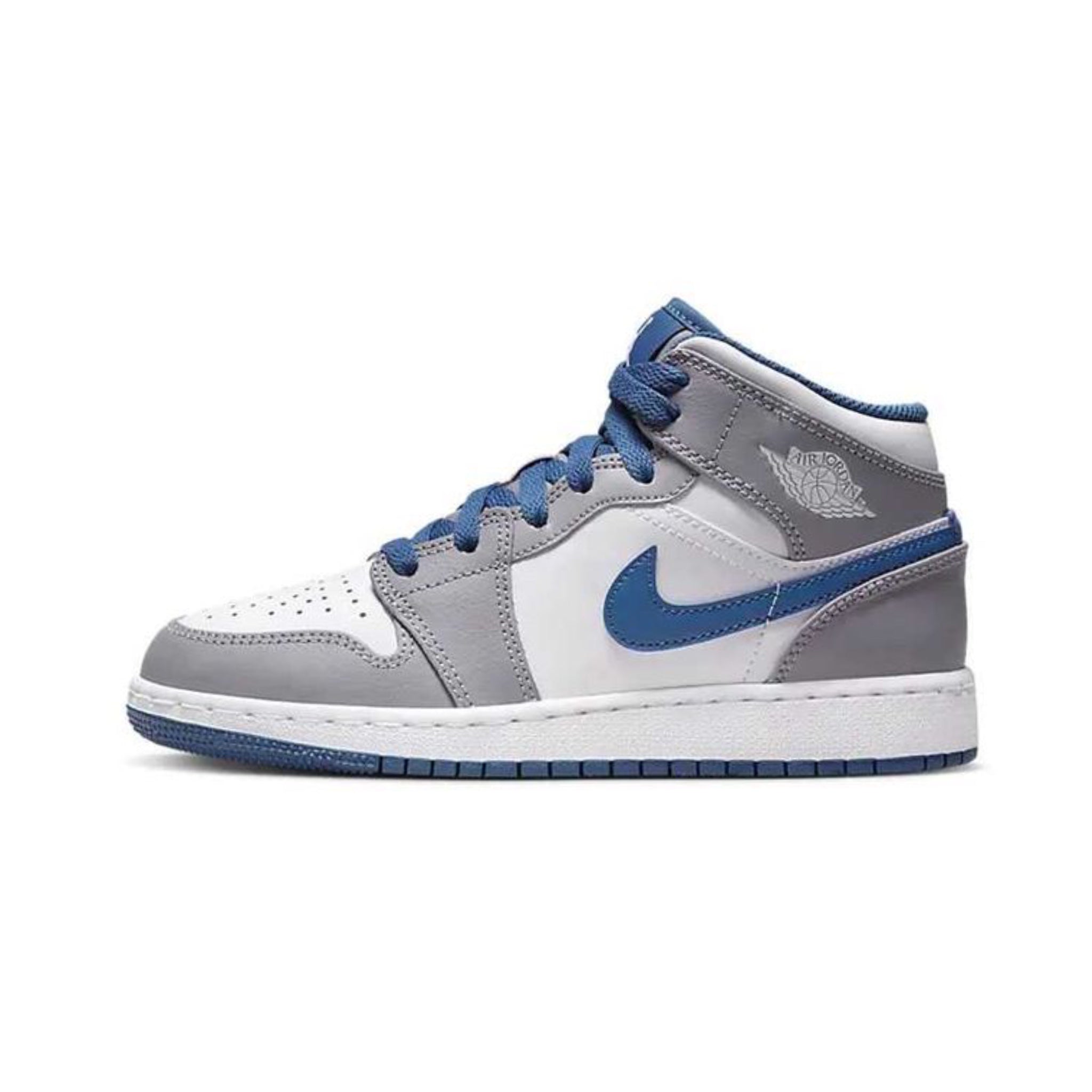 Air Jordan 1 Mid GS Sneakers - True Blue, Cement Grey & White Colorway - Perfect for Basketball, Streetwear & Casual Outfits