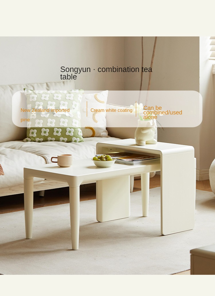 Solid Pine Wood Coffee Table and Side Table Set - Nordic Style Modern Living Room Furniture for Home Decor and Small Space