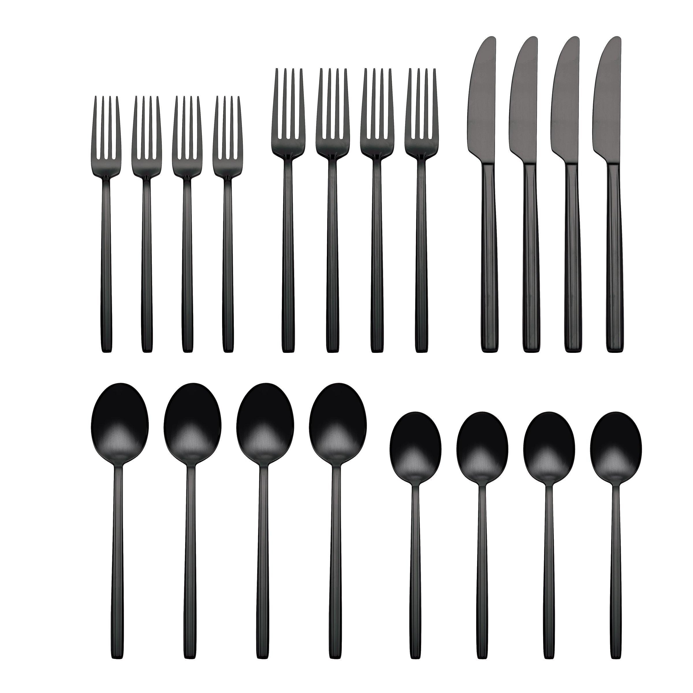 Dean Black Satin 20-Piece Flatware Set - Stainless Steel Cutlery Set for 4 People - Elegant Dining Utensils for Home, Restaurant & Dinner Parties
