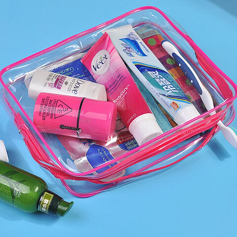 3 in 1 Clear Toiletry Bag with Zipper - Waterproof PVC Travel Cosmetic Organizer for Makeup & Toiletries - Transparent Wash Bag for Luggage, Gym, Camping & Air Travel - 3 Pack (Pink)