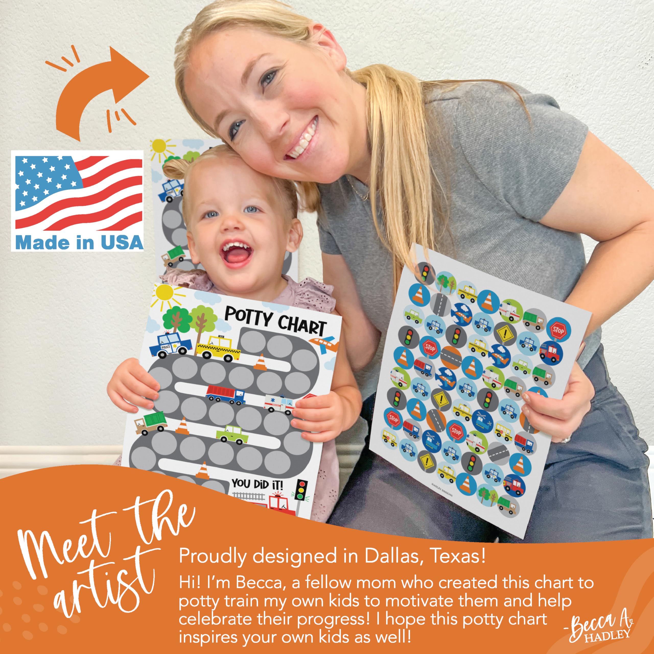 Hadley Designs Fun Potty Training Chart for Boys & Toddlers with Reward Stickers – Motivational Sticker Chart for Kids Potty Success | Perfect for Home, Daycare & Preschool Use